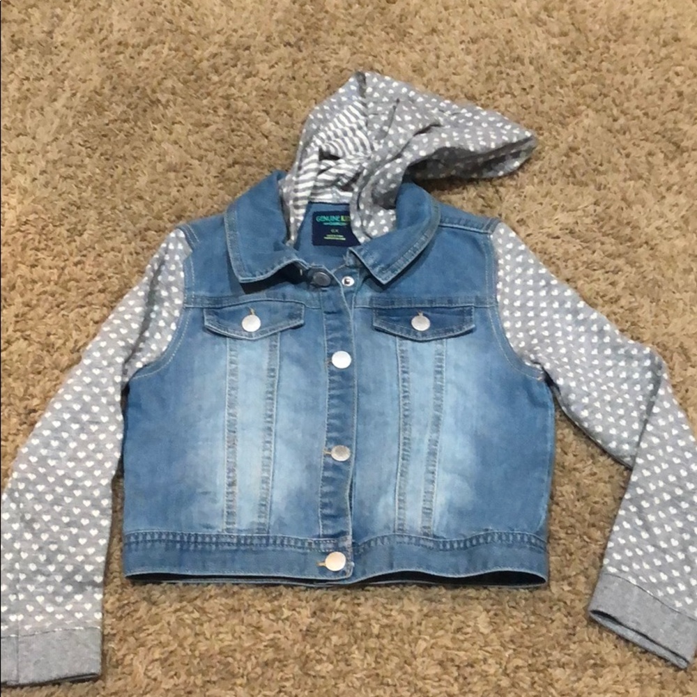 Girls jean denim jacket hoodie 6x NWOT grey